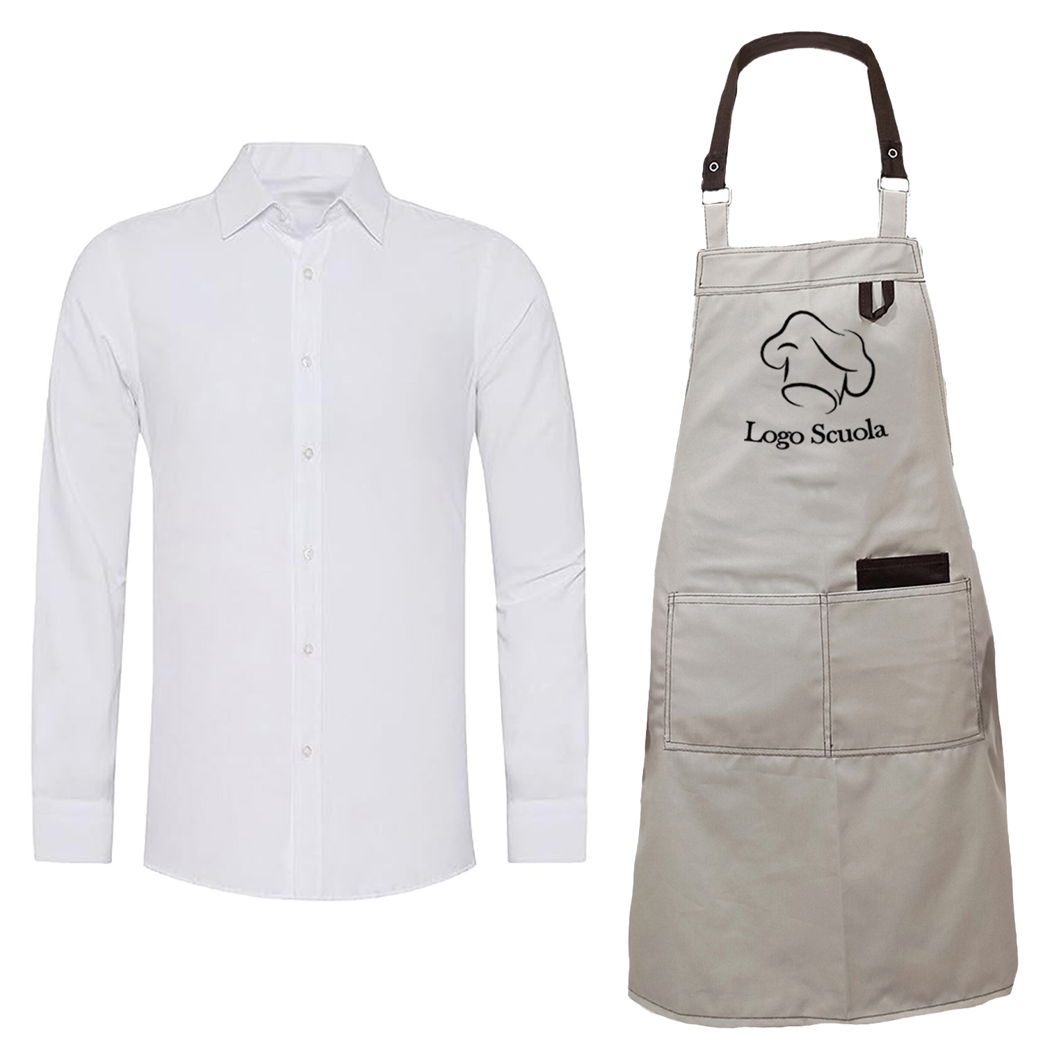 Kit Uomo Personalizzabile con Grembiule e Camicia per professionisti o studenti Scuola Alberghiera made in italy